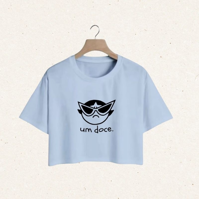 Cropped Feminino Blusinha Estampada Docinho Super Poderosas Algodão Manguinha