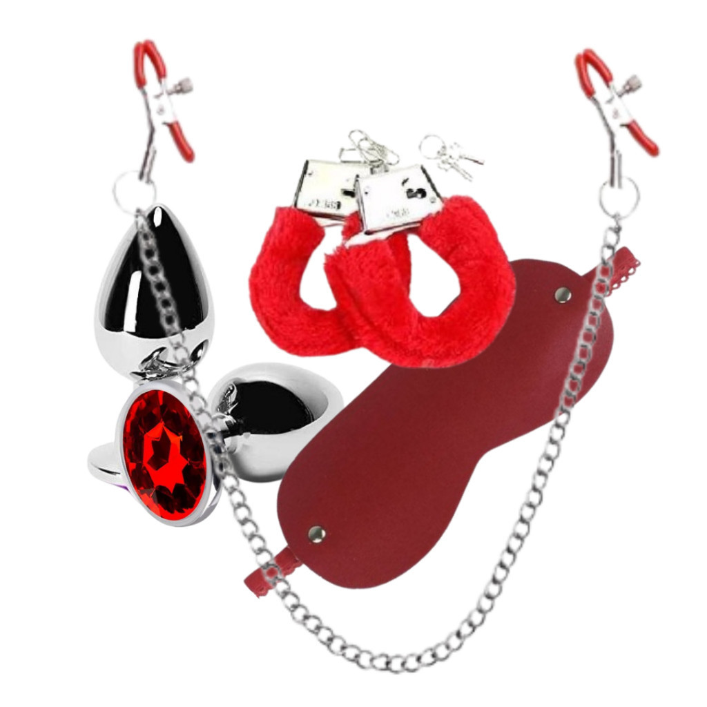 KIT Algema Com Pelucia e Chave + Venda Tapa Olhos+ Plug Anal + Grampo Para Mamilos SEX SHOP em Oferta na Shopee