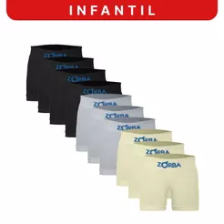 Kit 10 Cuecas Zorba Infantil Boxer sem Costura Algodão 678