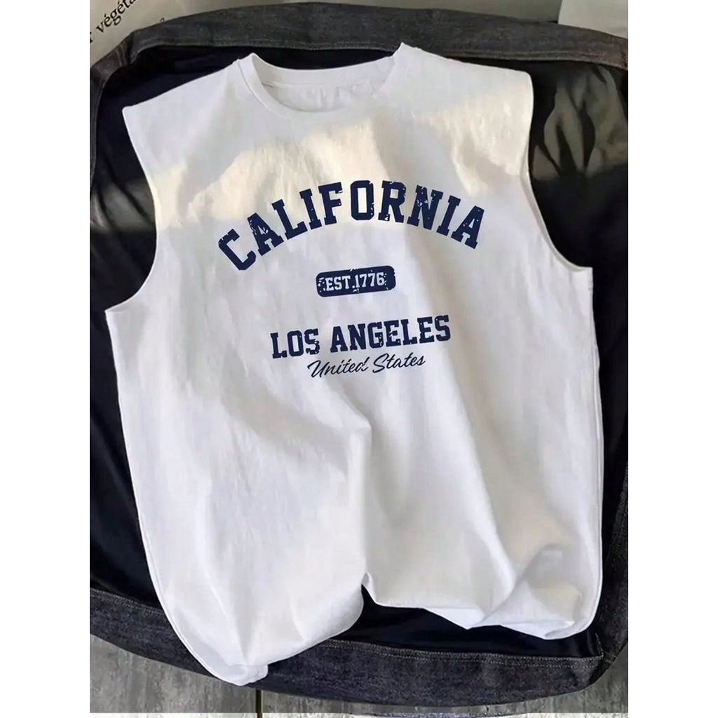 Regata Branca T-shirt Cavada California Los Angeles 100% Algodão Premium - Verão