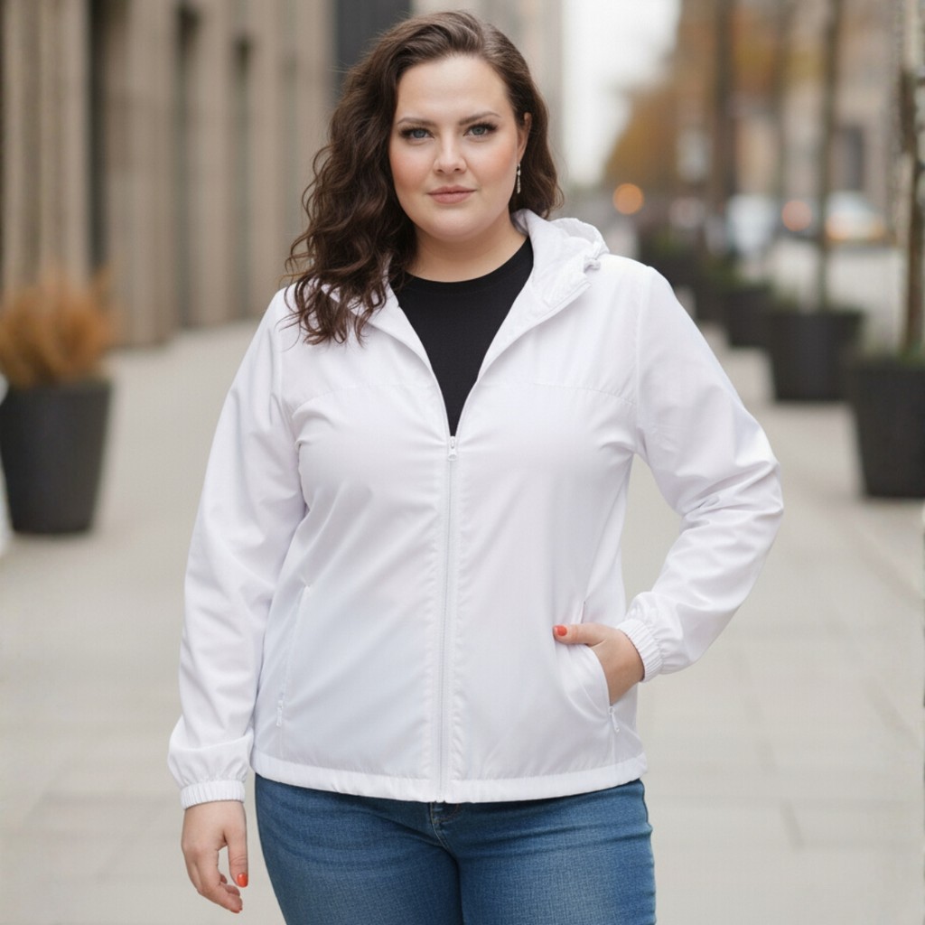 Corta Vento Feminino Plus Size Jaqueta Impermeável Casaco Aspen Liso Capuz Removível Forrado