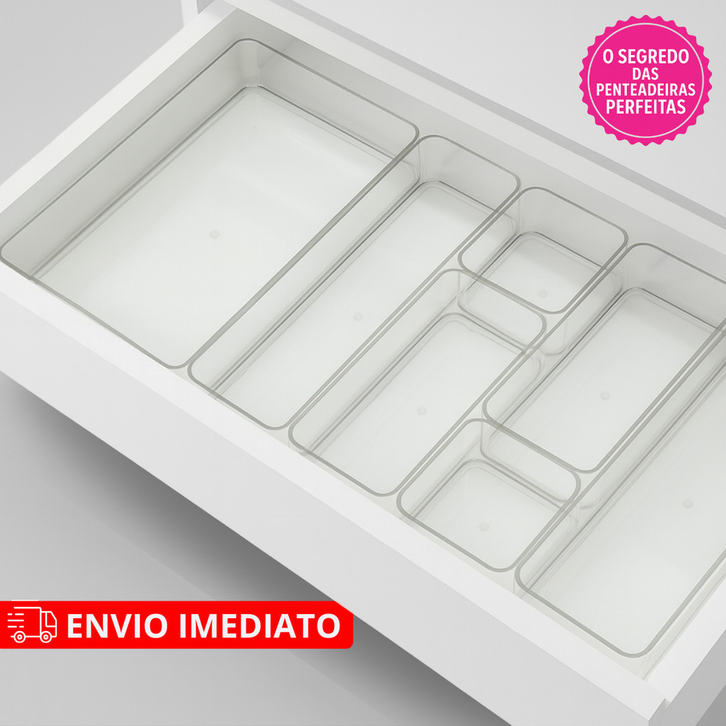 Conjunto 7 Organizadores Multiuso para Gavetas Armário Geladeiras Potes Acrílico Organizador Maquiagem