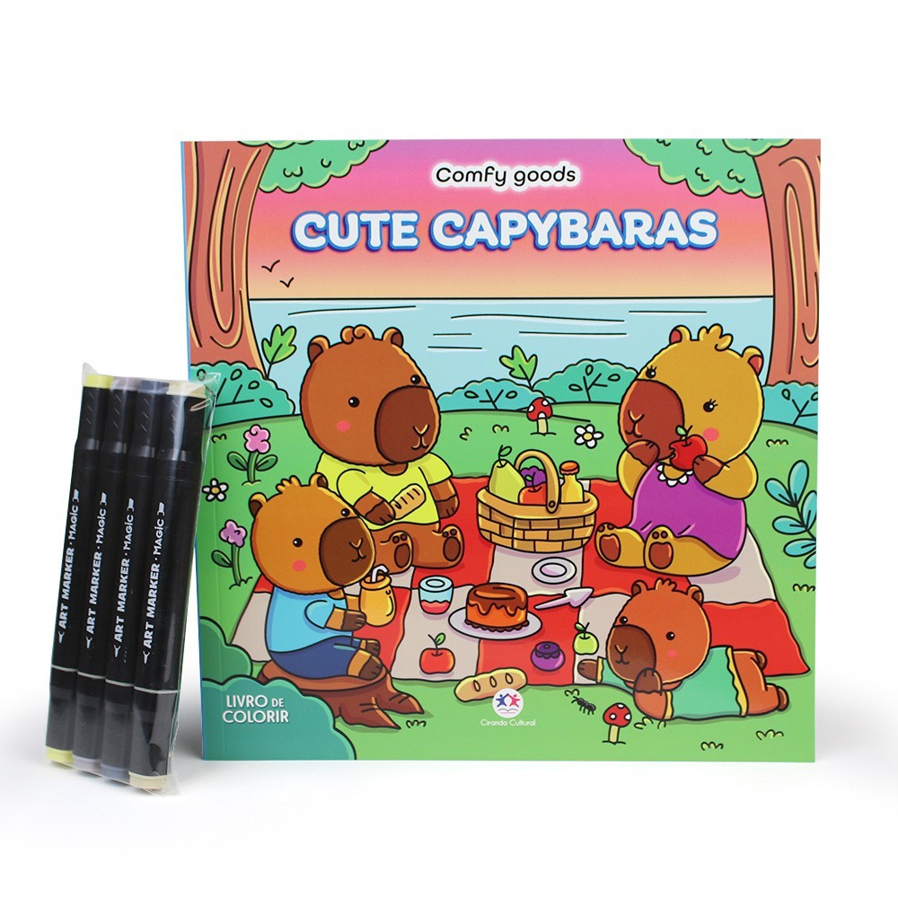 Livro Colorir Cute Capybaras - Livro de colorir com 4 marcadores
