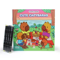 Livro Colorir Cute Capybaras - Livro de colorir com 4 marcadores