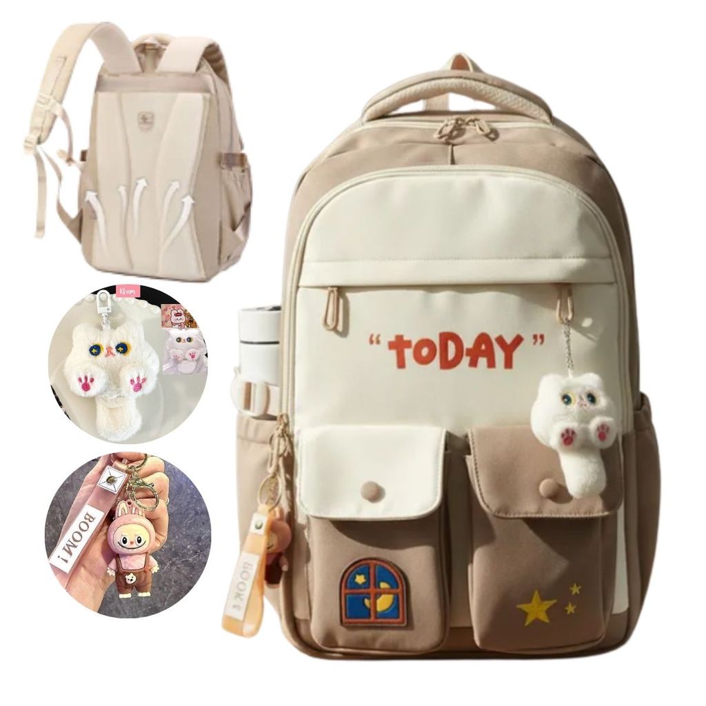 Mochila Escolar Feminina Coreano Passeio Com Chaveiro Grande Capacidade Impermeável
