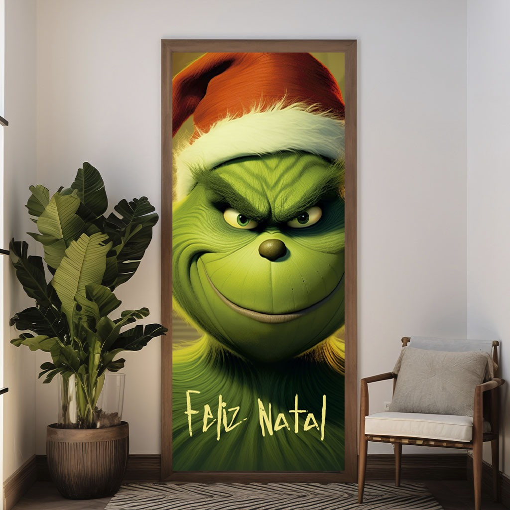 Decoração De Natal Capa Para Porta Enfeite Alegre Casa Festa Natalina Personagem Verde Divertido