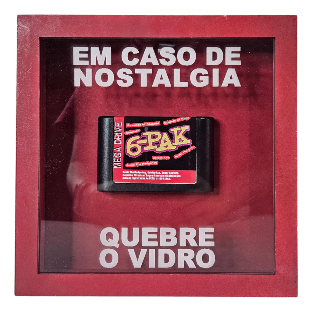 Quadro Nostalgia Gamer Cartucho Mega Drive 6-pak Decorativo