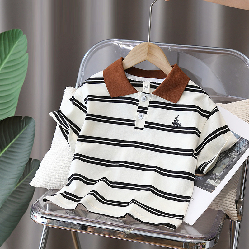 Meninos camisa POLO de manga curta verão 2025 novo estilo crianças lapela listrado camiseta verão versão coreana meia ma
