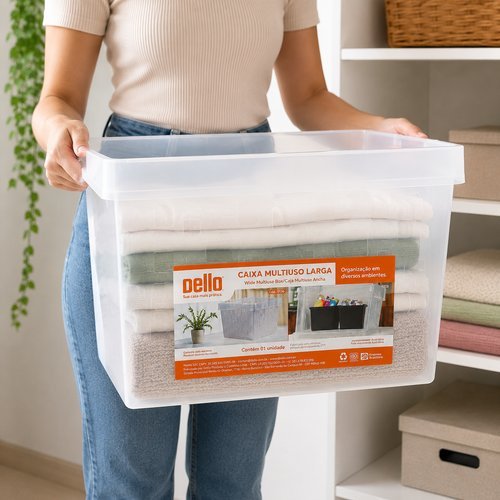 Caixa Organizadora Plástica Multiuso 34 Litros Transparente Resistente Armazenamento Prático Organização Eficiente
