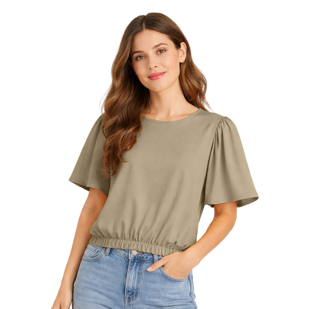 Blusa Feminina Com Franzido Na Manga Infinita Cor Bege