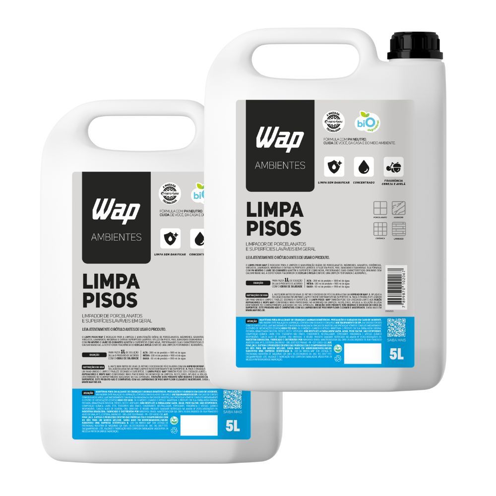 Kit 2 Limpa Pisos Ph Neutro Fragrância Cereja Avelã Biodegradável 5 Litros WAP