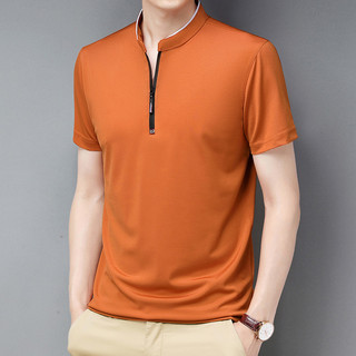 Camiseta masculina de manga curta de seda gelo gola alta verão novo estilo masculino topo fino Casual tecido liso t @-