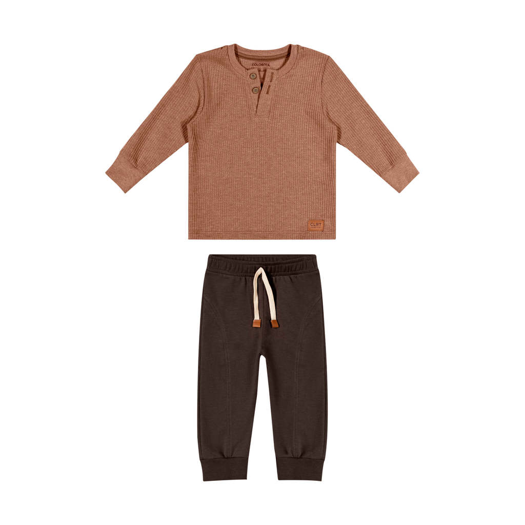 Conjunto Longo Bebê Menino Malha Tricô Colorittá Marrom