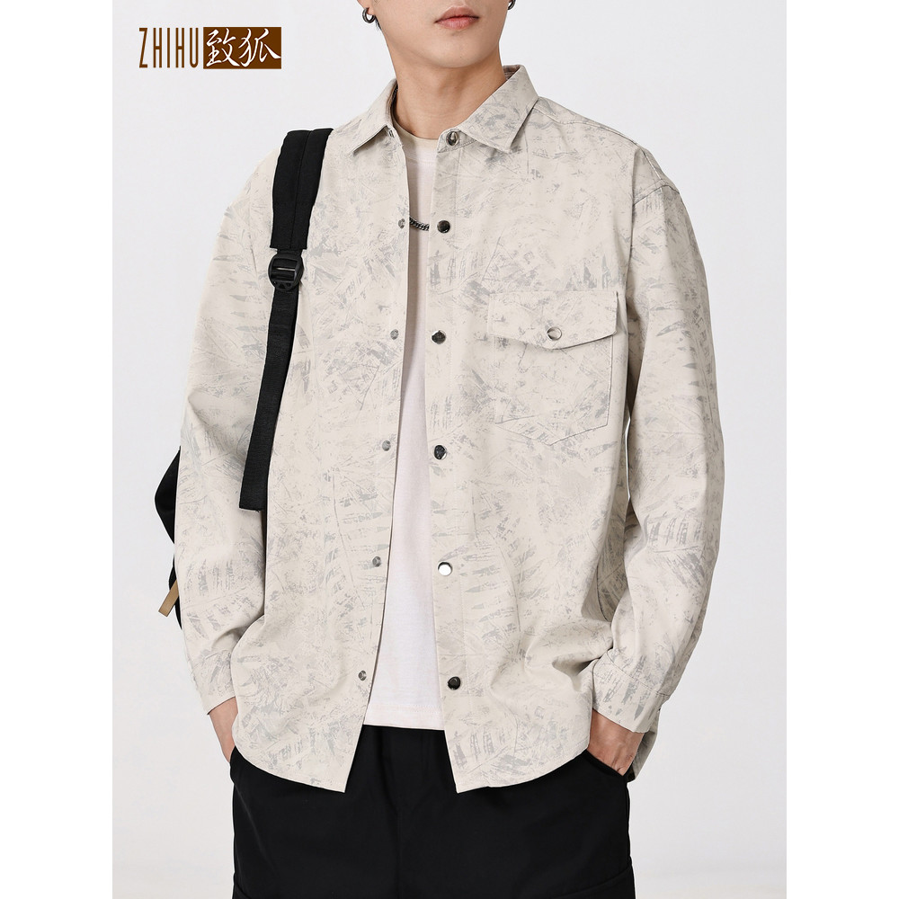 Estilo americano Tie-Dye camisa de manga comprida masculina primavera novo estilo fino respirável na moda solta Casual l