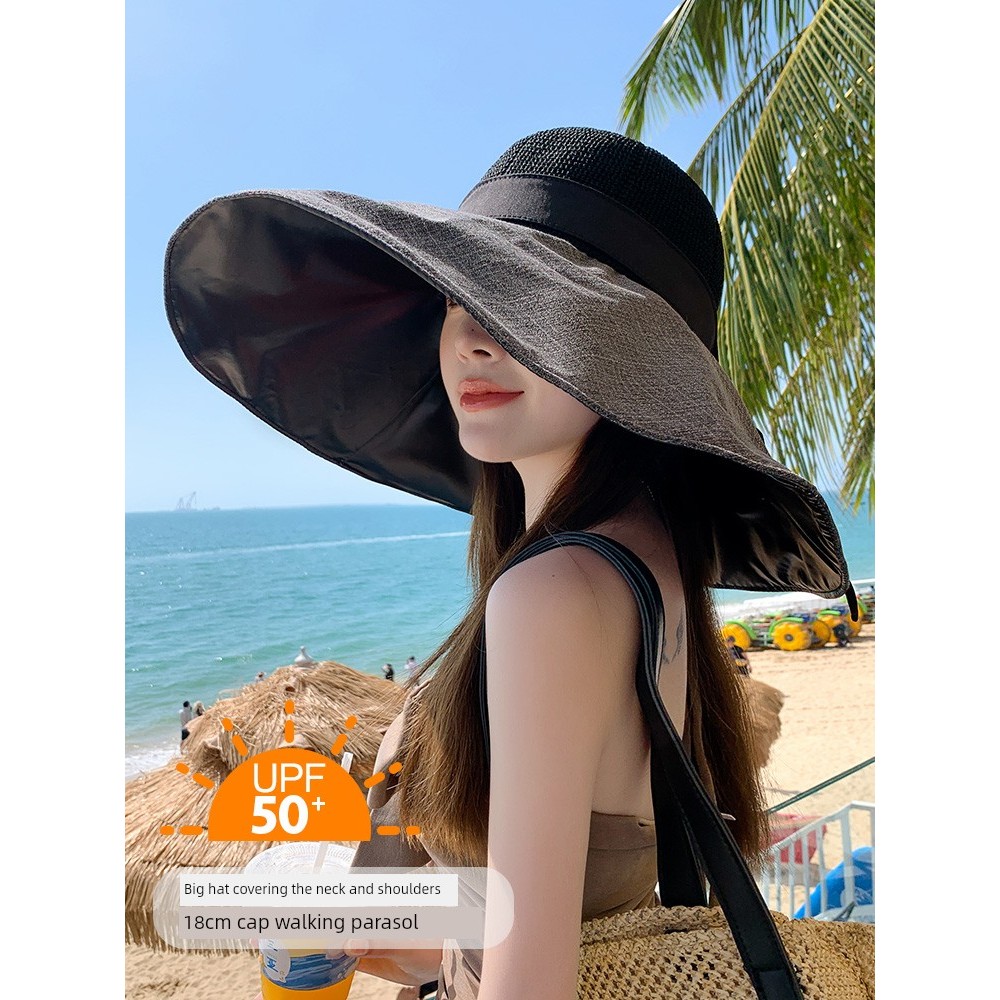 chapeu praia chapeu country feminino chapeu de praia feminino 18CM feminino verão férias à beira-mar costura aba grande