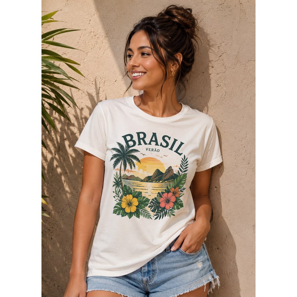 Camiseta Básica Casual Feminina Estampa Estilosa Brasil Tecido Premium Academia Treino Presente Confortável Moda Casual