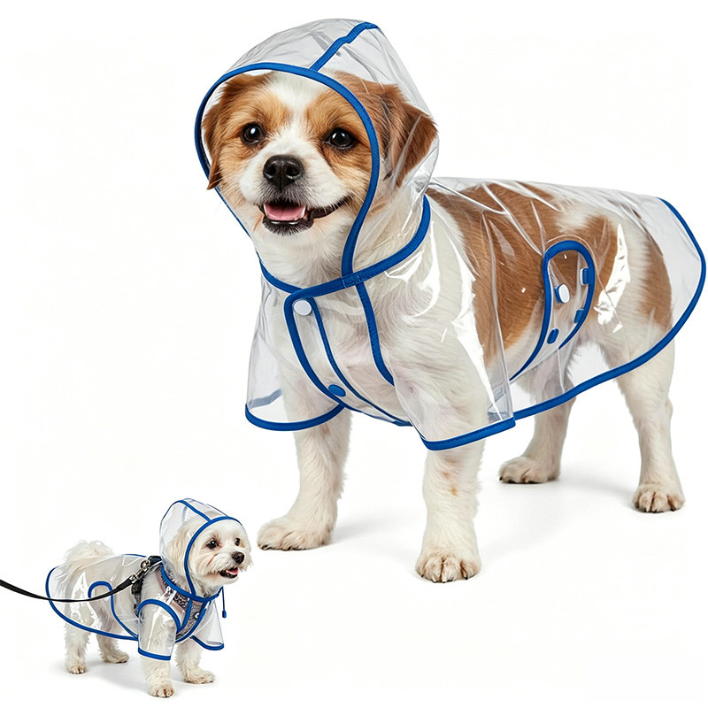 Capa De Chuva Transparente Para Cachorro Com Capuz Impermeável Para Pet Porte Pequeno Médio Passeio Chuva