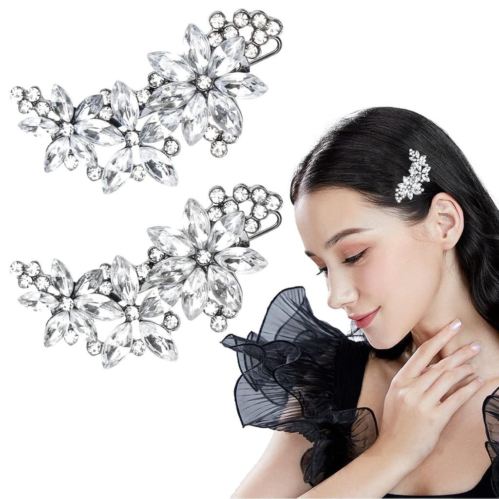 2 Peças de Presilhas de Cabelo com Strass para Noivas, Presilhas de Casamento com Flor de Cristal, Elegantes Acessórios 