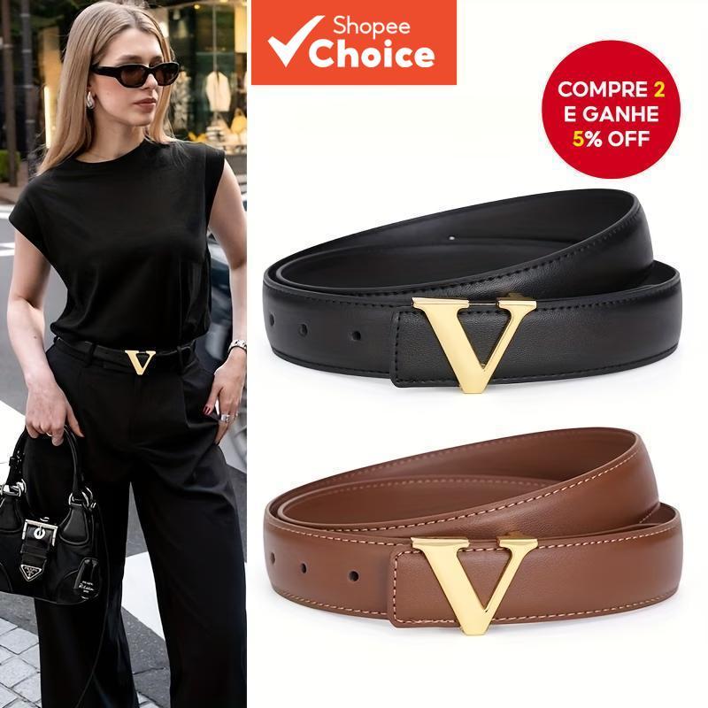 Cinto feminino de negócios com letras e toque sofisticado, acessório versátil para combinar com terno, ideal para