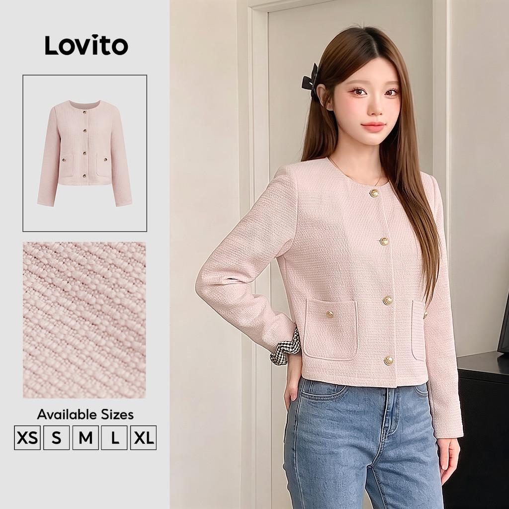 Lovito Elegante Jaqueta com Fivela de Bolso Molde para Outono/inverno Jaqueta Rosa para mulheres L156AD250