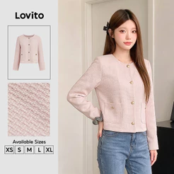 Lovito Elegante Jaqueta com Fivela de Bolso Molde para Outono/inverno Jaqueta Rosa para mulheres L156AD250