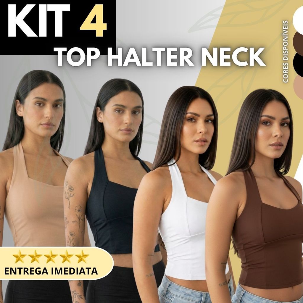 Kit 4 Regata Top Halter Blusinha Halter Neck Moda Gringa  Frente Única Costas Nuas Cropped