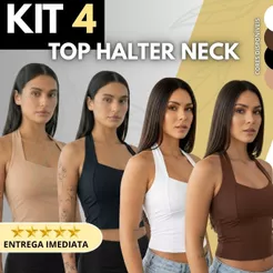 Kit 4 Regata Top Halter Blusinha Halter Neck Moda Gringa Frente Única Costas Nuas Cropped