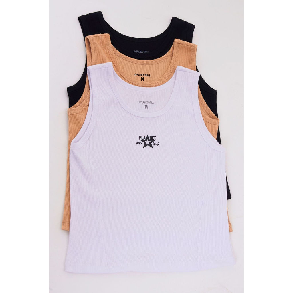 Kit 3 Regatas Cropped Logomarca Diversa Planet Girls Sortido