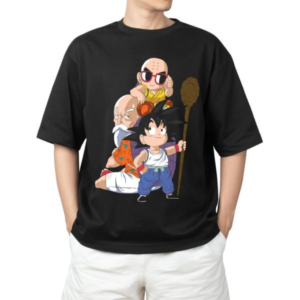 Camiseta Masculina Feminina Oversized Estampa Goku Criança, Kuririn e Mestre Kame Dragon Ball Clássico T-shirt