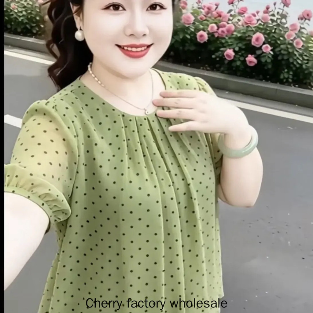 Moda feminina roupas verde Casual All-Match em torno do pescoço Polka Dot camisa Plus Size roupas femininas pessoas gord