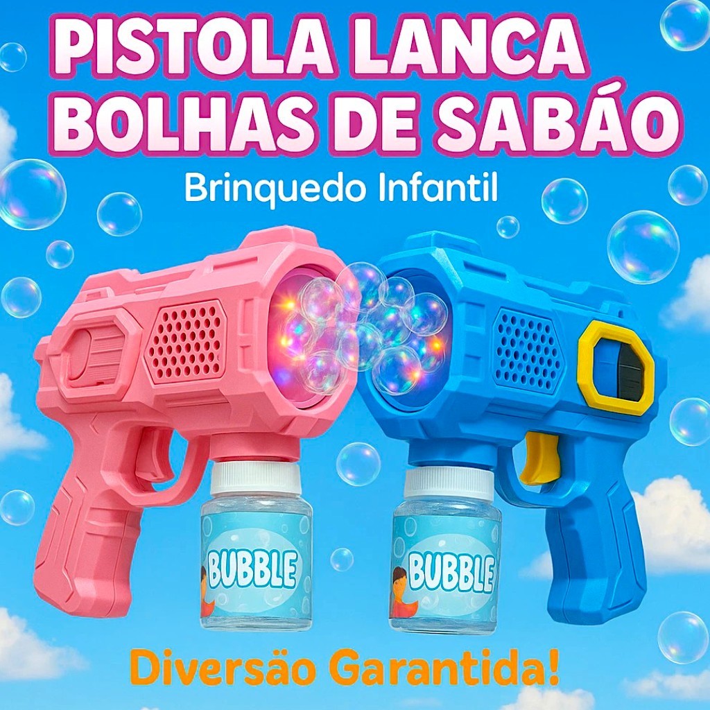 Pistola Lança bolha de sabão automática Brinquedo com luz diversão crianças Festas InfantilColorido