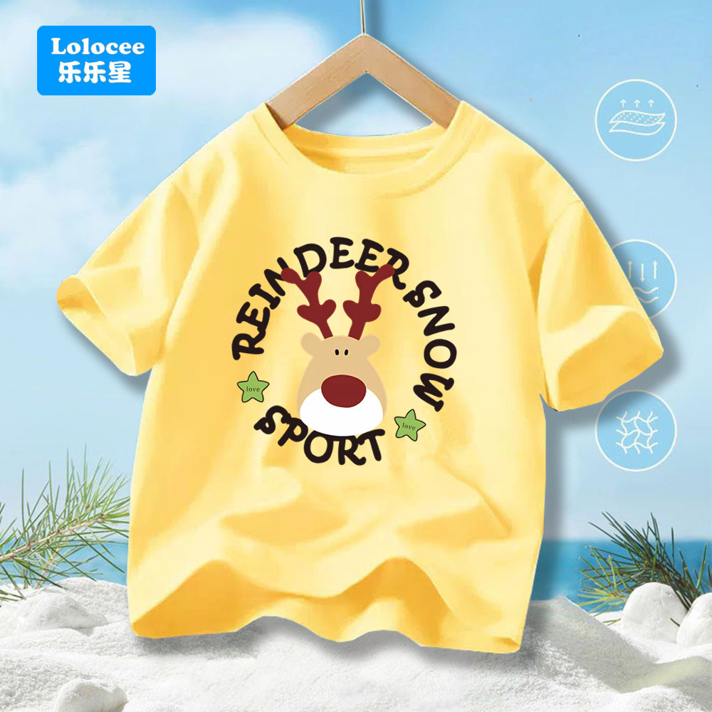 Crianças Natal Dos Desenhos Animados Manga Curta Camiseta Algodão Macio Rena Santa Impressão Meninos Meninas Casual Verã