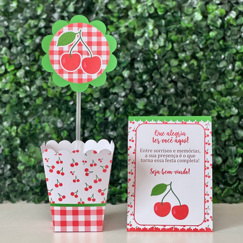 Centros de mesa + Plaquinhas CEREJINHA CEREJA festa infantil lembrancinhas de aniversario mimo decoração personalizados