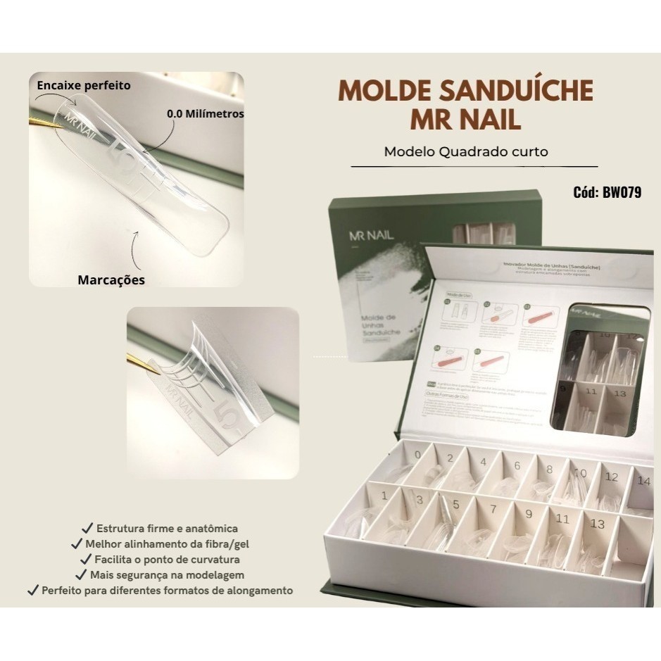 Estojo 240 Moldes Mr Nail Duplo F1 Sanduíche