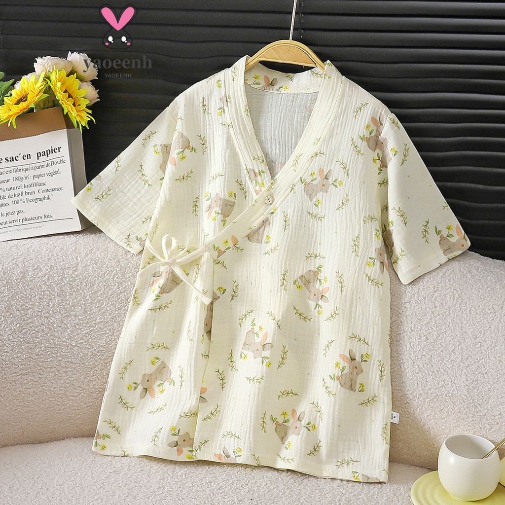 80-150CM meninas puro algodão gaze camisola médio pequeno crianças fino dos desenhos animados impresso Homewear pijamas 