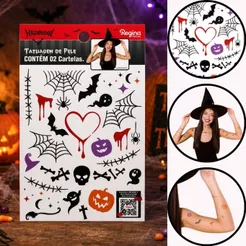 1~5 TATUAGEM DE PELE HALLOWEEN DECORATIVA C/02 CARTELAS (REGINA)
