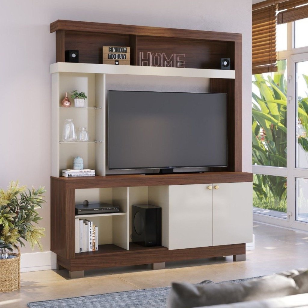 Estante para TV e Home Theater até 50 Polegadas 160,3CMX188CM 2 Portas Valença Marrom Nogueira Real/Off White