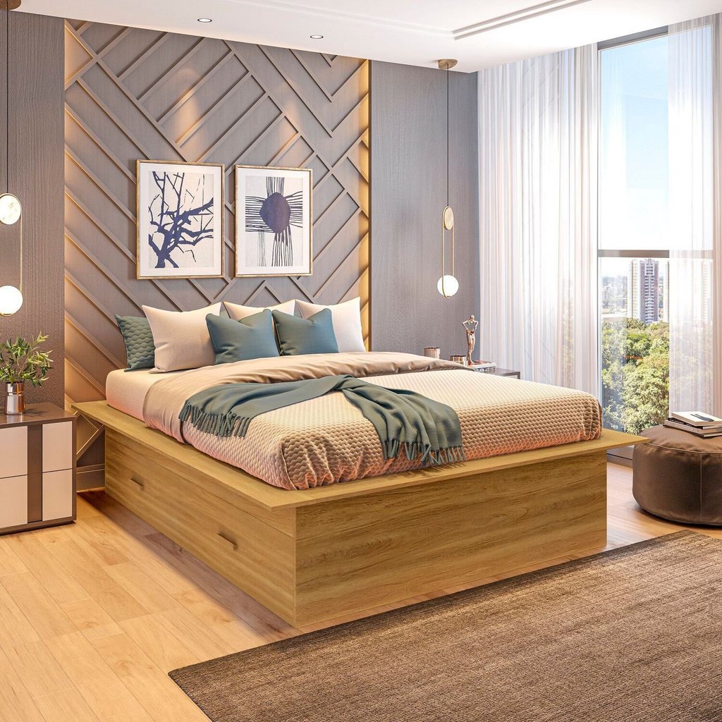 Cama Casal/Queen Adulto com 4 Gavetas Gades Yescasa Marrom/Freijó Freijó
