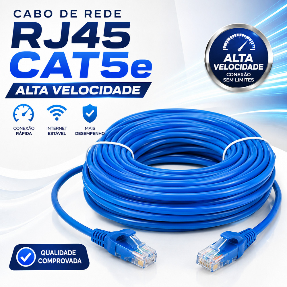Cabo Rede RJ45 CAT5e Alta Velocidade Azul PC Roteador Notebook Smart TV