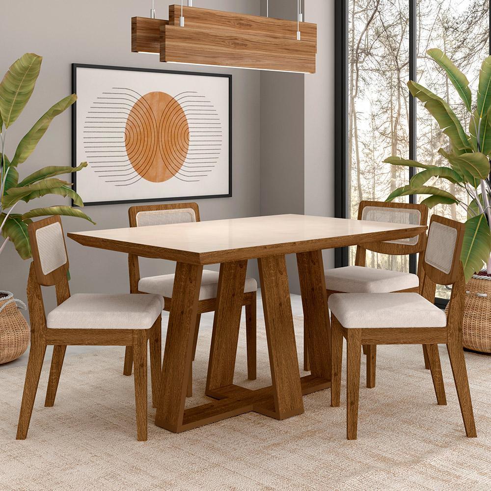Conjunto Mesa Lins 4 Cadeiras Sextavada Freijó/off/bouclé Off - M.a