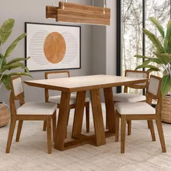Conjunto Mesa Lins 4 Cadeiras Sextavada Freijó/off/bouclé Off - M.a