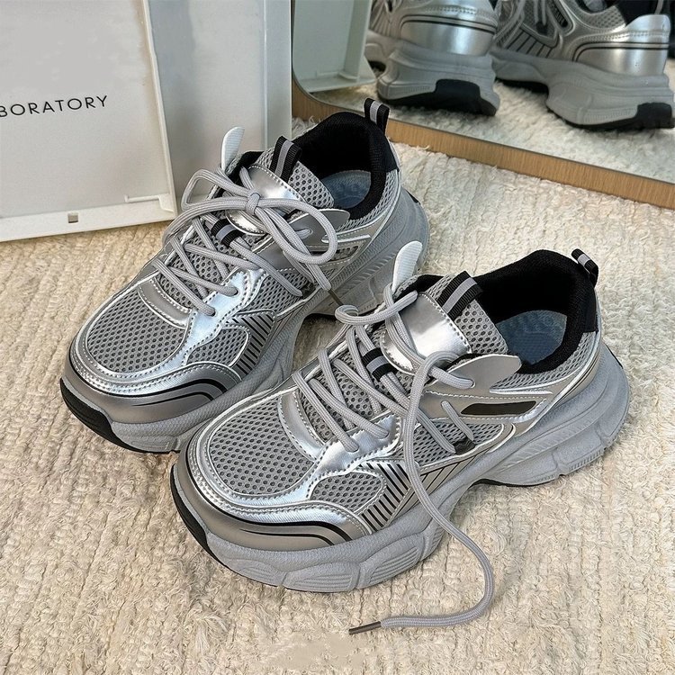 Mulheres Malha Pai Sapatos Plataforma Grossa Altura Crescente Tênis Casuais Para O Verão Uso Diário