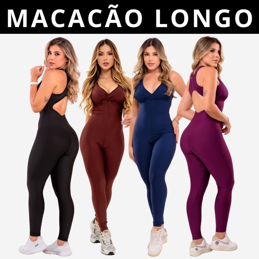 Macacão PLUS SIZE e SLIM Longo Zero Transparência e Costura Reforçada Legg Fitness Academia (COM BOJO REMOVÍVEL)