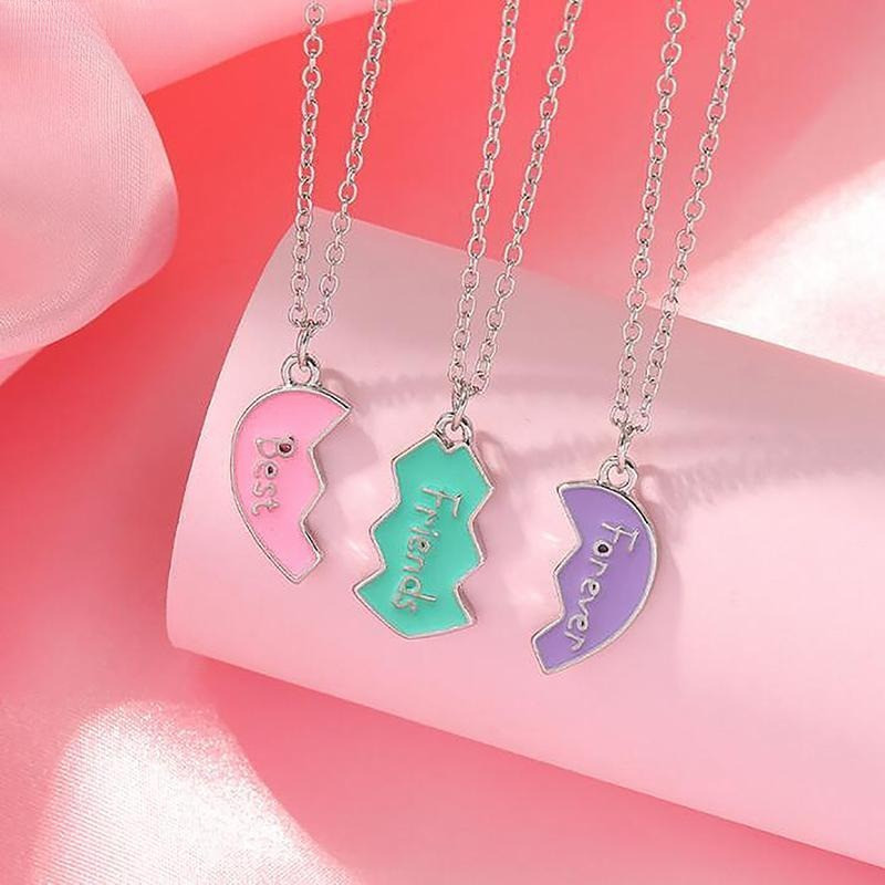 Conjunto De Colar Para 3 Meninas Combinando Com Pingente De Coração Joias Da Amizade Presente