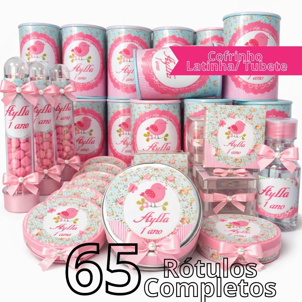 Kit 65 Rótulo Adesivo Personalizado Cofrinho/ Latinha/ Tubete Aniversário, Lembrancinha Tema Jardim Encantado