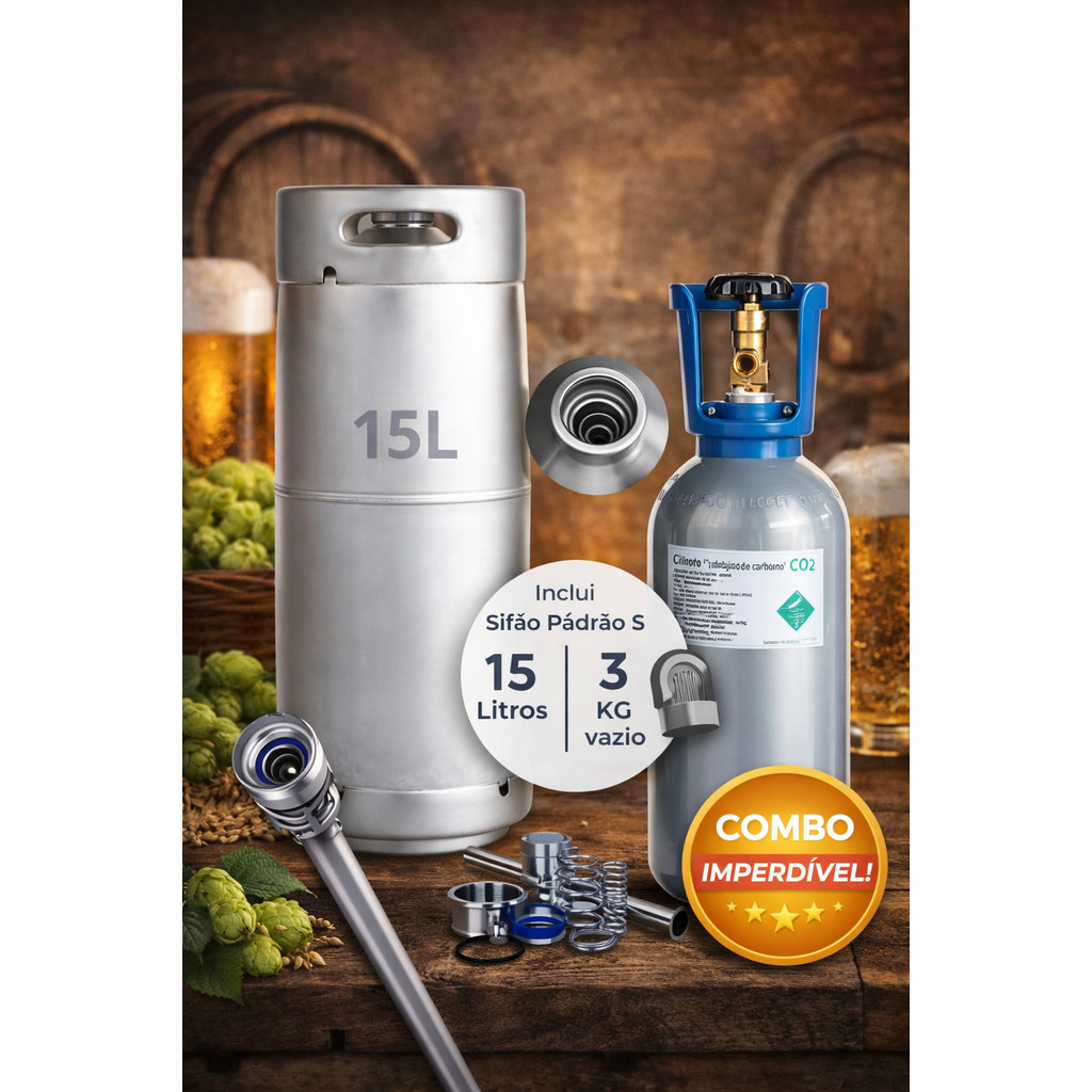 Kit Barril Slim 15 L + Cilindro De Gás 3 Kgs Chopeira Chopp