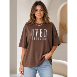 Camiseta Feminina Over Thinking Casual Dia a dia Academia 100% Algodão Premium
