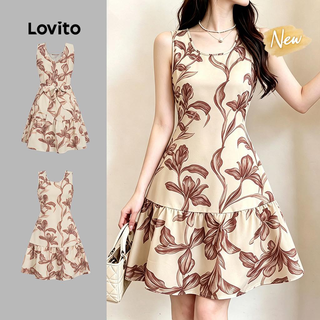 (New Arrival) Lovito Vestido Boho Sem Costas Laço Nas Costas Estilo Resort Vesti