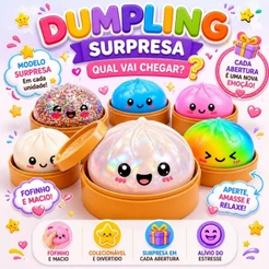Kit Squishy Dumpling Coleção com Cestinha e Caixa Surpresa