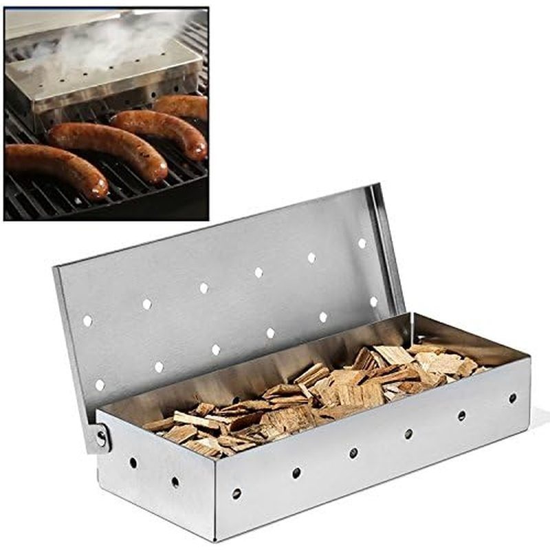 Caixa De Fumante De Aço Inoxidável KEISSCO Para Grelha A Gás & amp ; De Carvão , Grande Lascas De Madeira Fumar Carne , 